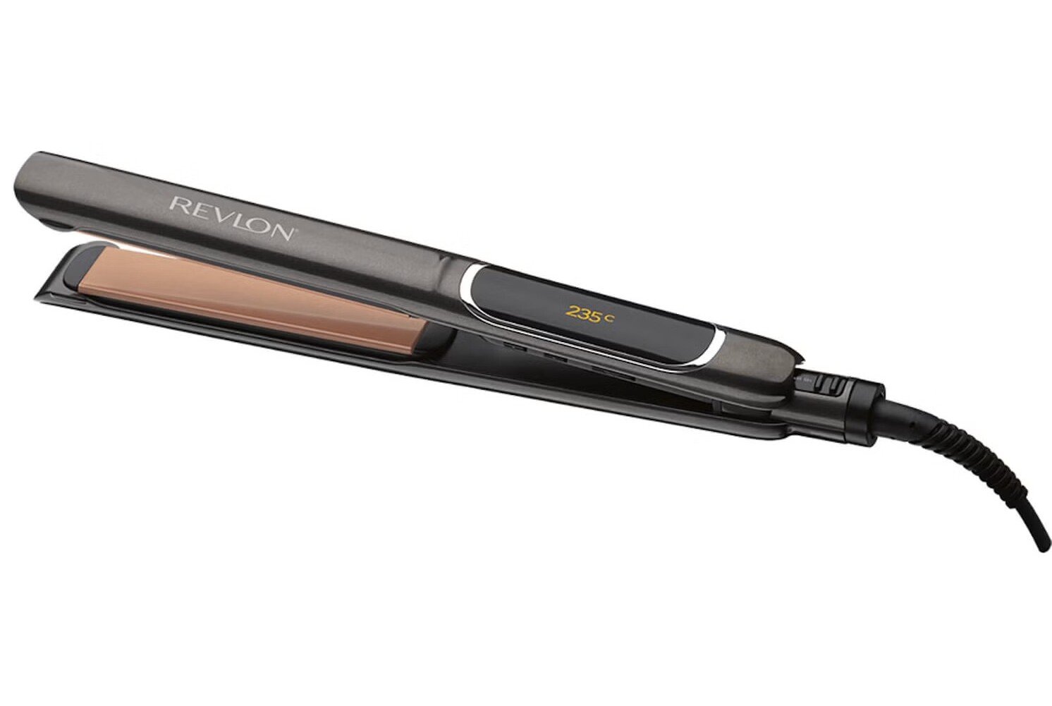 Плоский випрямляч Revlon із керамічними пластинами та цифровою індикацією температури 235 °C, вигляд під іншим кутом