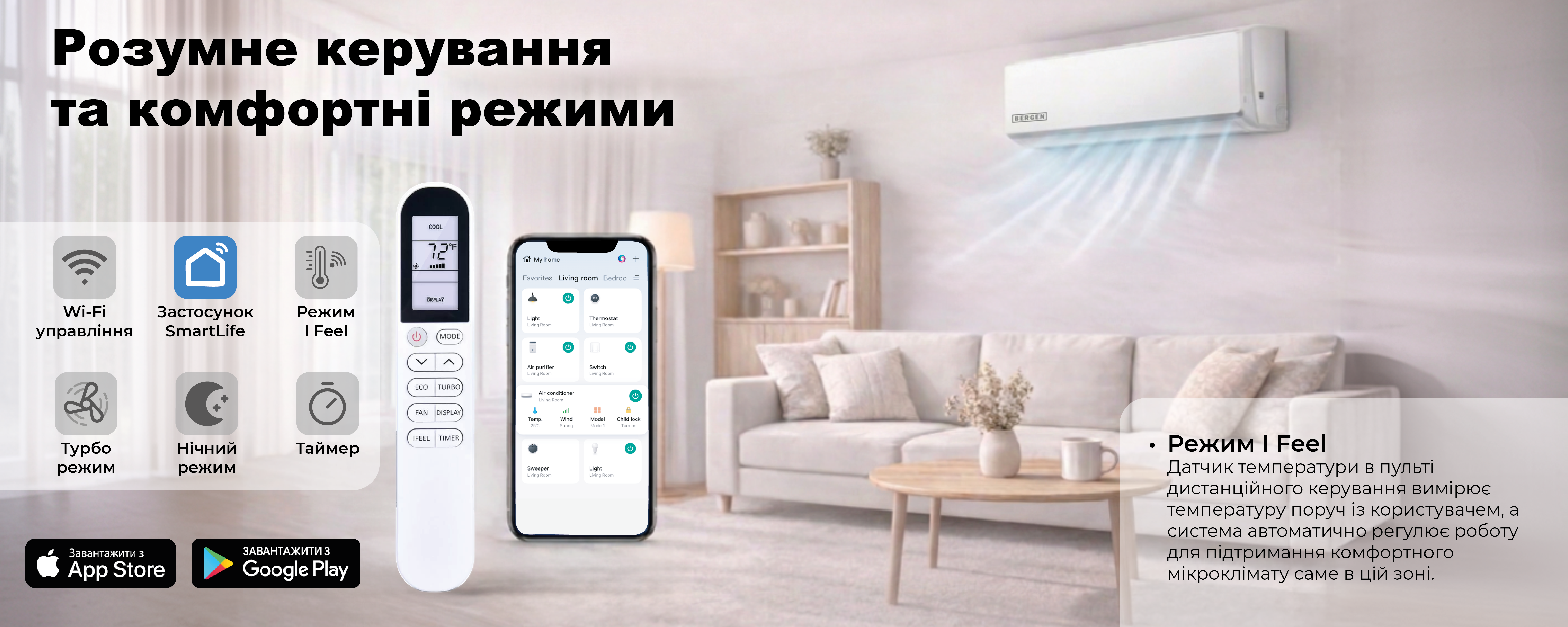 Кондиціонер з Wi-Fi керуванням і зручними режимами
